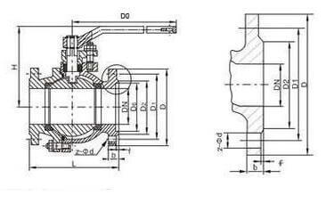 铸钢法兰球阀结构图